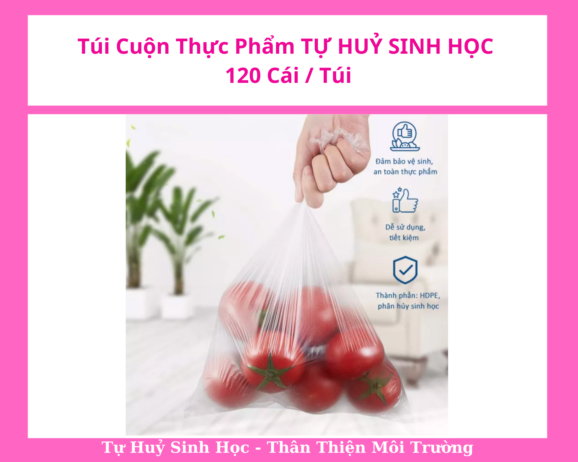 1 Cuộn Túi Đựng Thực Phẩm Tự Hủy Sinh Học đủ size (120 túi/cuộn)/  1 Roll Of Biodegradable Food Conservation Bags - Full Size - 120 Pieces / Roll