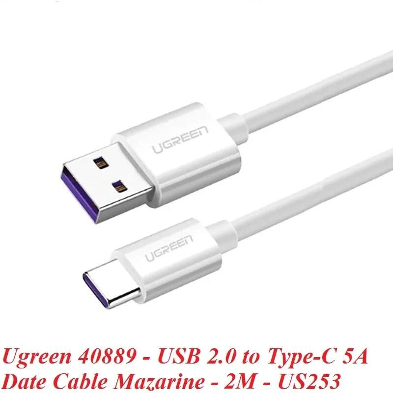 Ugreen UG40889US253TK 2M 5A màu trắng Dây USB sang USB Type-C vỏ ABS - HÀNG CHÍNH HÃNG