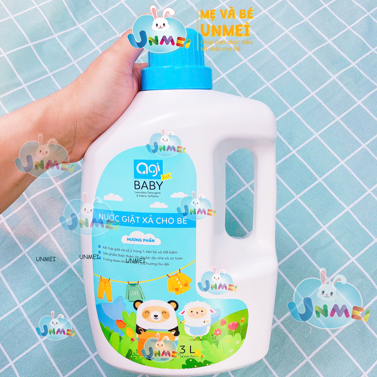 Nước giặt xả cho bé Agi 2 in 1 3000ml Hương Phấn/Hương Hoa Hồng
