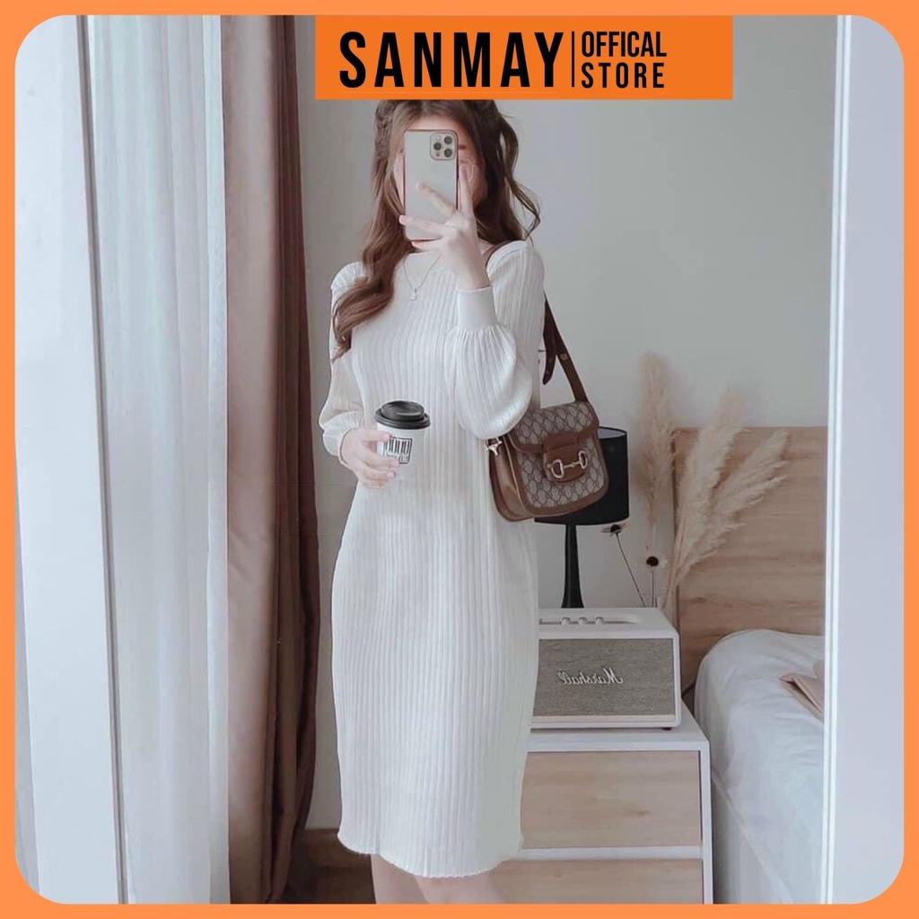 Váy Len Suông Thun Nữ Dáng Dài Trơn SANMAY Đầm Đi Dự Tiệc Cưới Chơi Cao Cấp Thiết Kế Hàn Quốc Công Sở Trắng Đen VD013