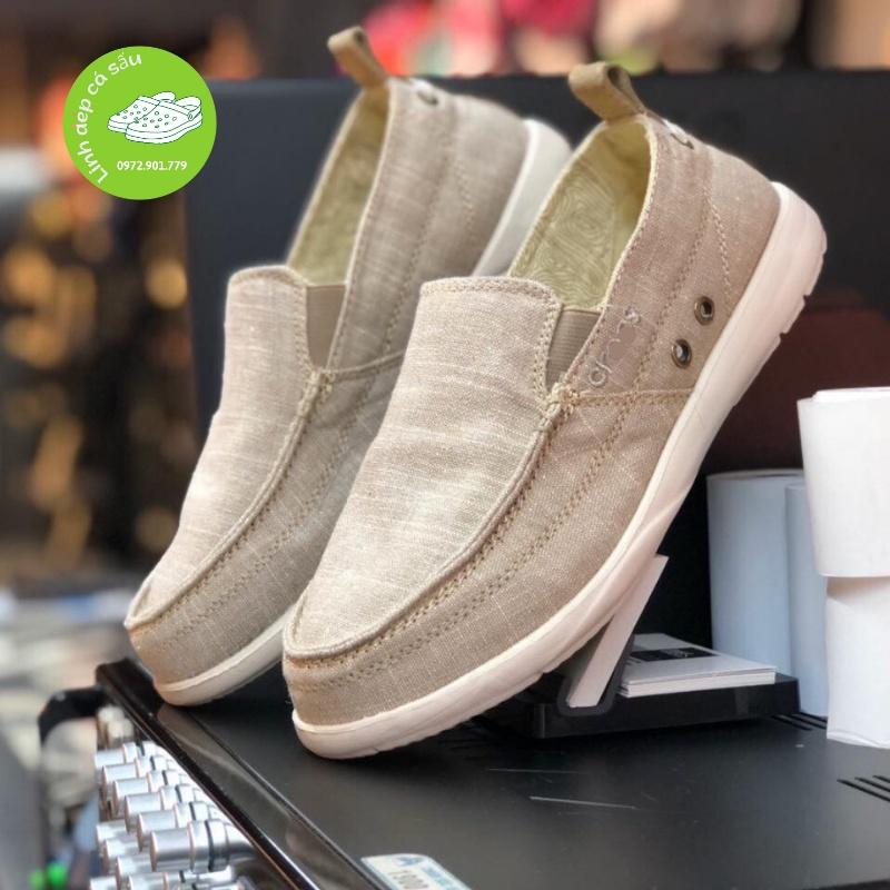 Giày llười vải cross nam chamray màu kaki vàng êm, bền, hàng xịn, full box