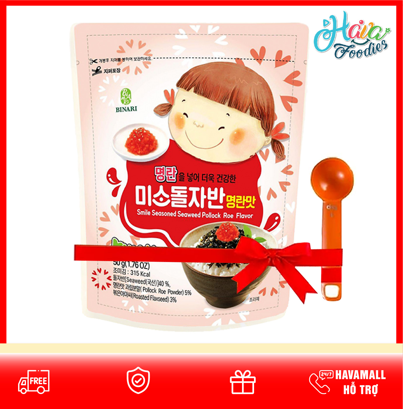 Rong Biển Trộn Cơm Em Bé Cười – Seasoned Seaweed 50g - Tặng Kèm Muỗng Đong (Màu Ngẫu Nhiên