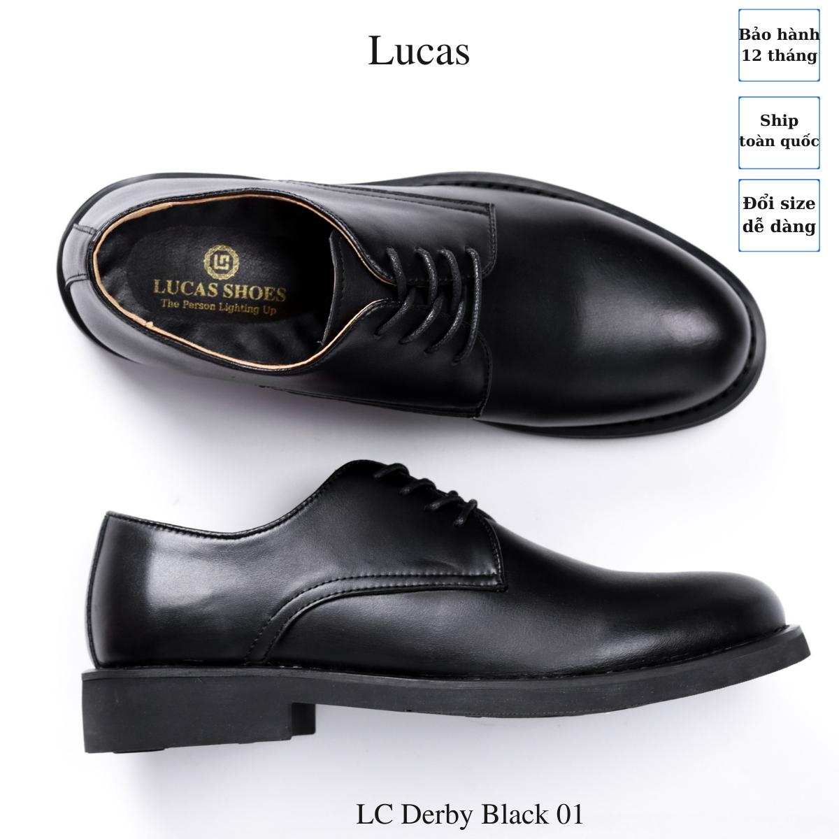 Giày tây nam cổ thấp da bò Lucas Derby Black 01