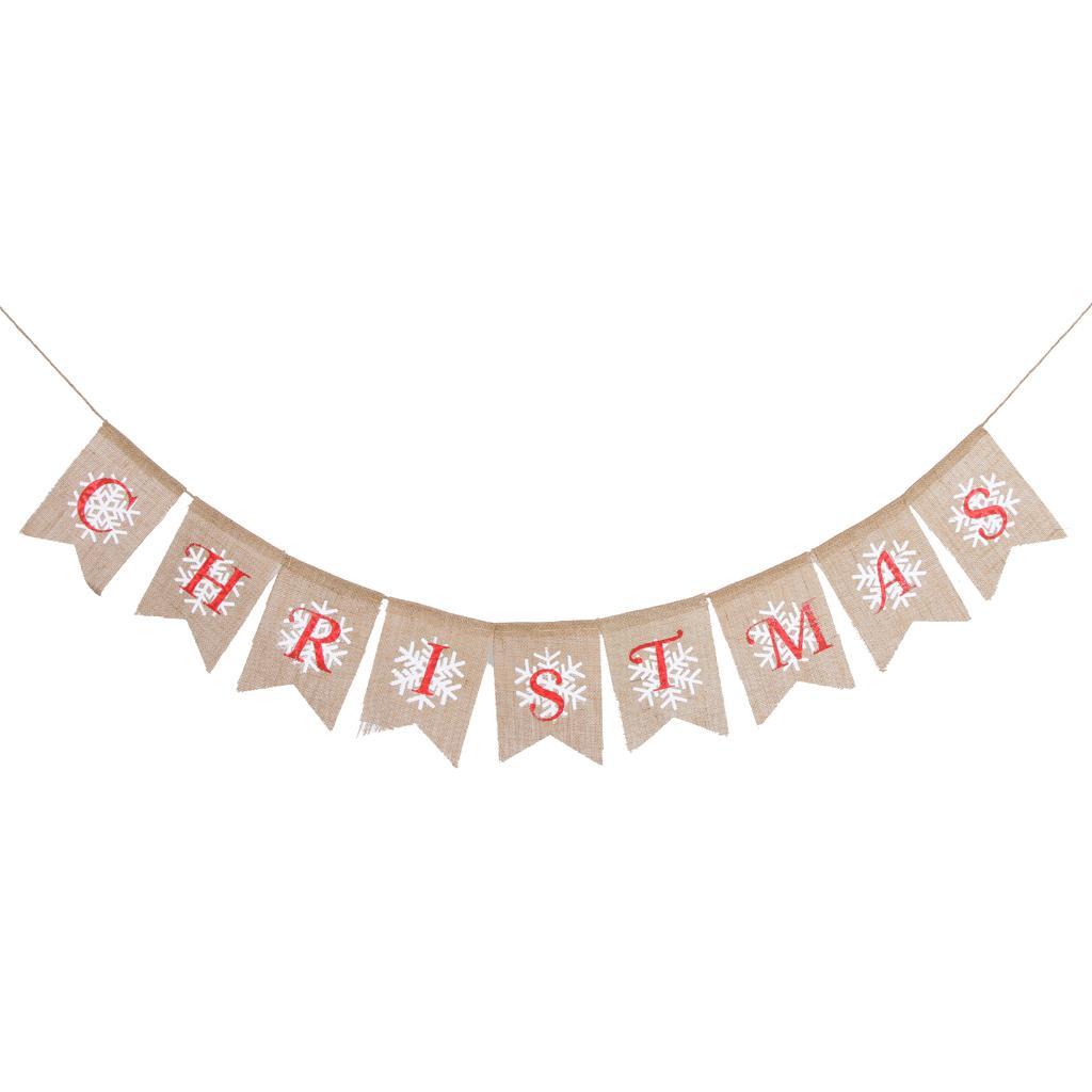 Merry Christmas Snowflake Burlap Bunting Banner Hanging Garland Xmas Decor