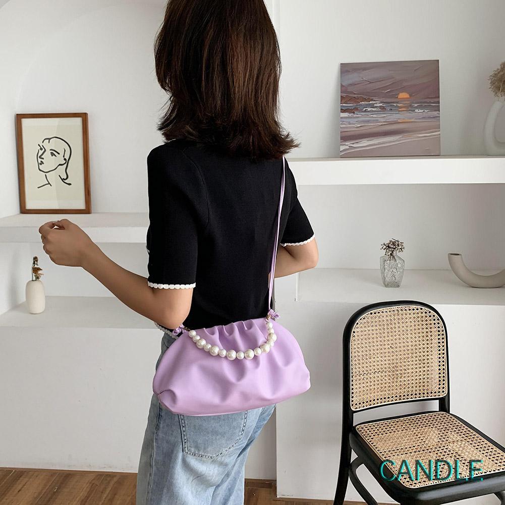 Túi Xách Đeo Chéo Da Pu Hình Đám Mây Đính Ngọc Trai Cho Nữ