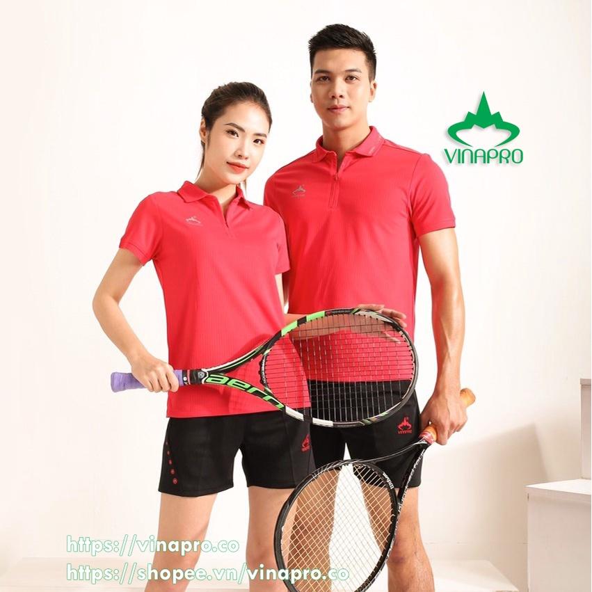 Áo cầu lông nữ đẹp áo tennis bóng bàn Polo cổ đức nữ Vinapro A42 chất liệu thun sọc cao cấp