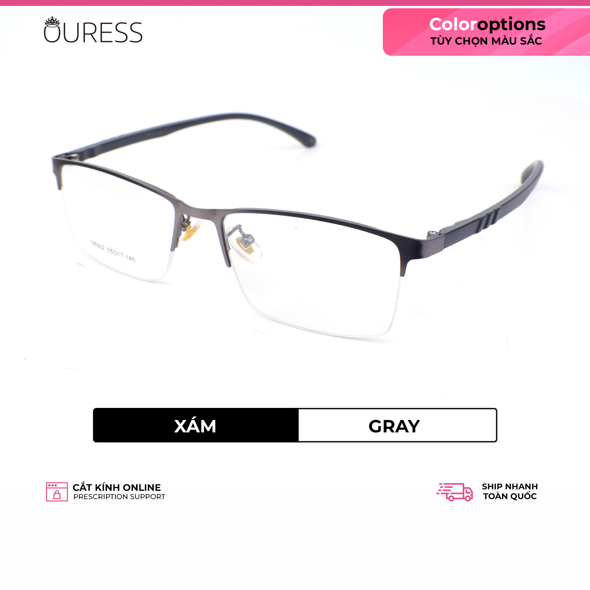 Gọng kính cận 3351 58002 hợp kim cước OURESS thời trang nam nữ siêu nhẹ siêu bền