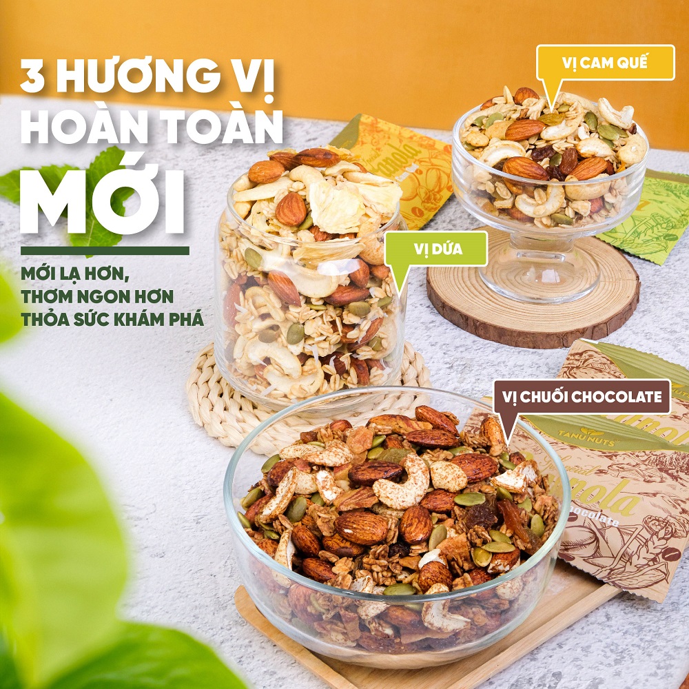 Ngũ cốc granola siêu hạt Special TANU NUTS túi nhỏ tiện lợi mix hạt dinh dưỡng tốt cho bà bầu, ăn kiêng giảm cân.