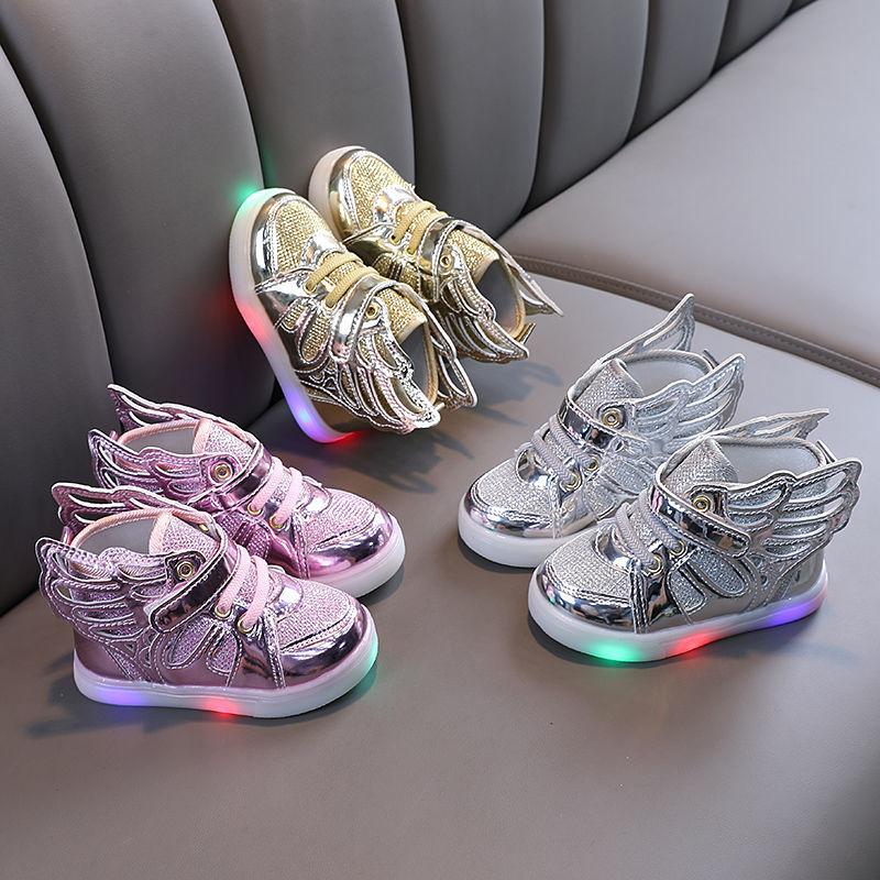Giày trẻ em có cánh LED Sneakers Sneakers Cô gái trẻ mới biết đi Giày Skateboard Flat Skateboard giày trẻ em giày bình thường Color: Gold Shoe Size: 26
