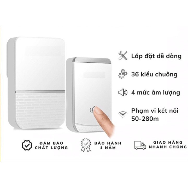 Bộ 2 nút nhấn 1 chuông cửa không dây Zanka ZK717B