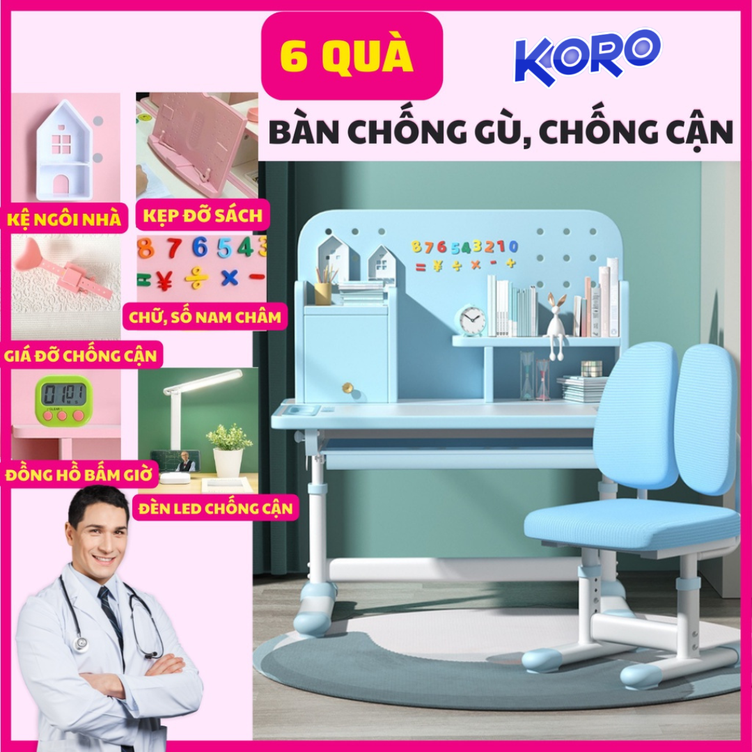 bàn ghế học sinh có giá sách, bộ bàn học chống gù thông minh kèm kệ sách cho trẻ em điều chỉnh nâng hạ độ cao A16