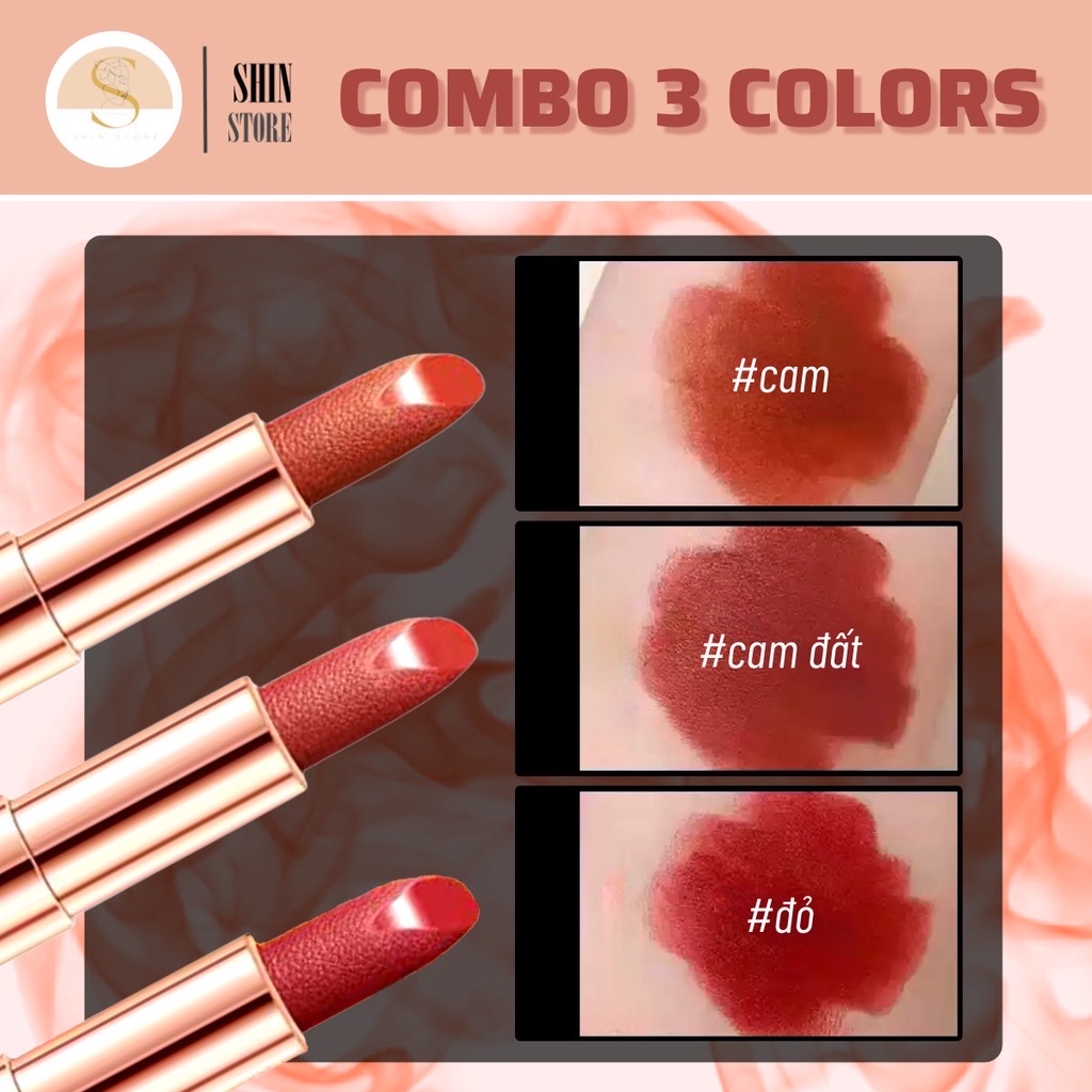 Set 3 cây son  môi  Hanber hộp cam sang trọng ,3 màu không phai màu , chống thấm nước , không chì an toàn , làm mềm môi có thể làm quà tặng