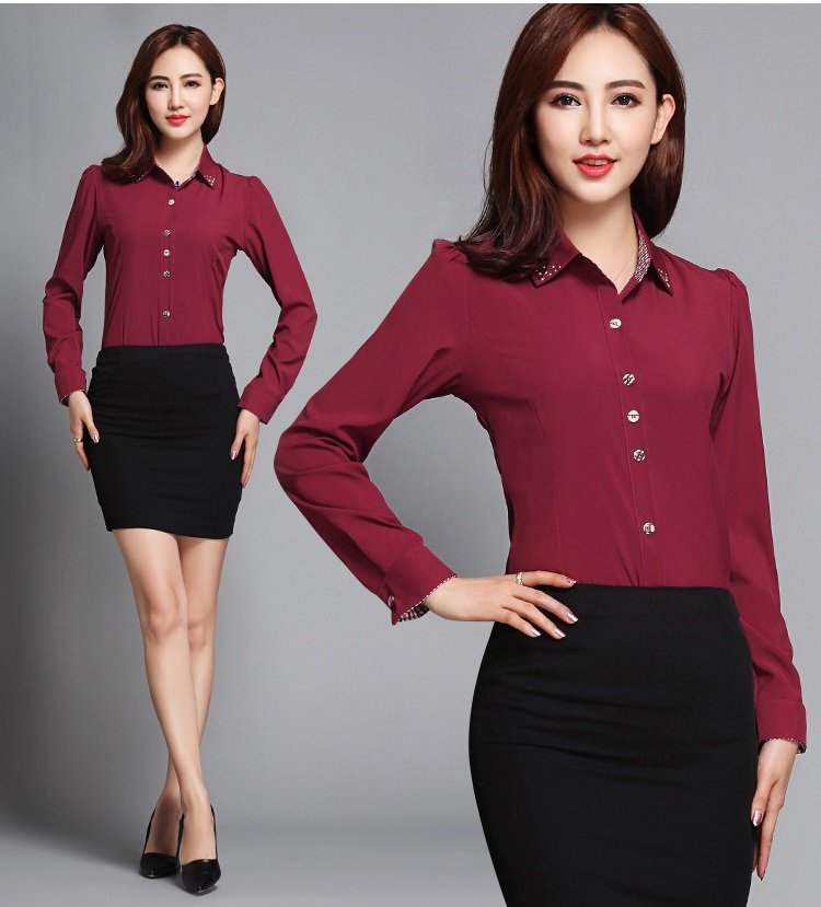 Áo sơ mi nữ công sở phối kẻ sm150