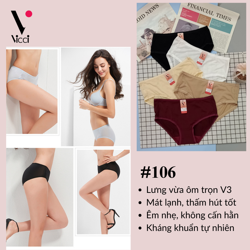 Quần lót nữ thun lạnh trơn cao cấp Vicci 106 Hispter mềm mịn, thoáng mát, thân thiện với làn da, kháng khuẩn khử mùi