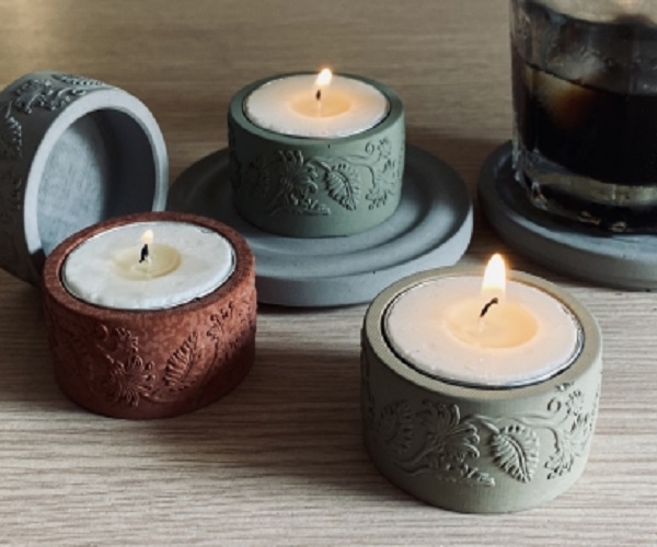 Combo 4 hủ nến bằng xi măng Seeart đựng viên nến thơm tealight candles - hàng handmade DIY, cốc để nến cúng phật , bàn thờ trang trí nhiều màu