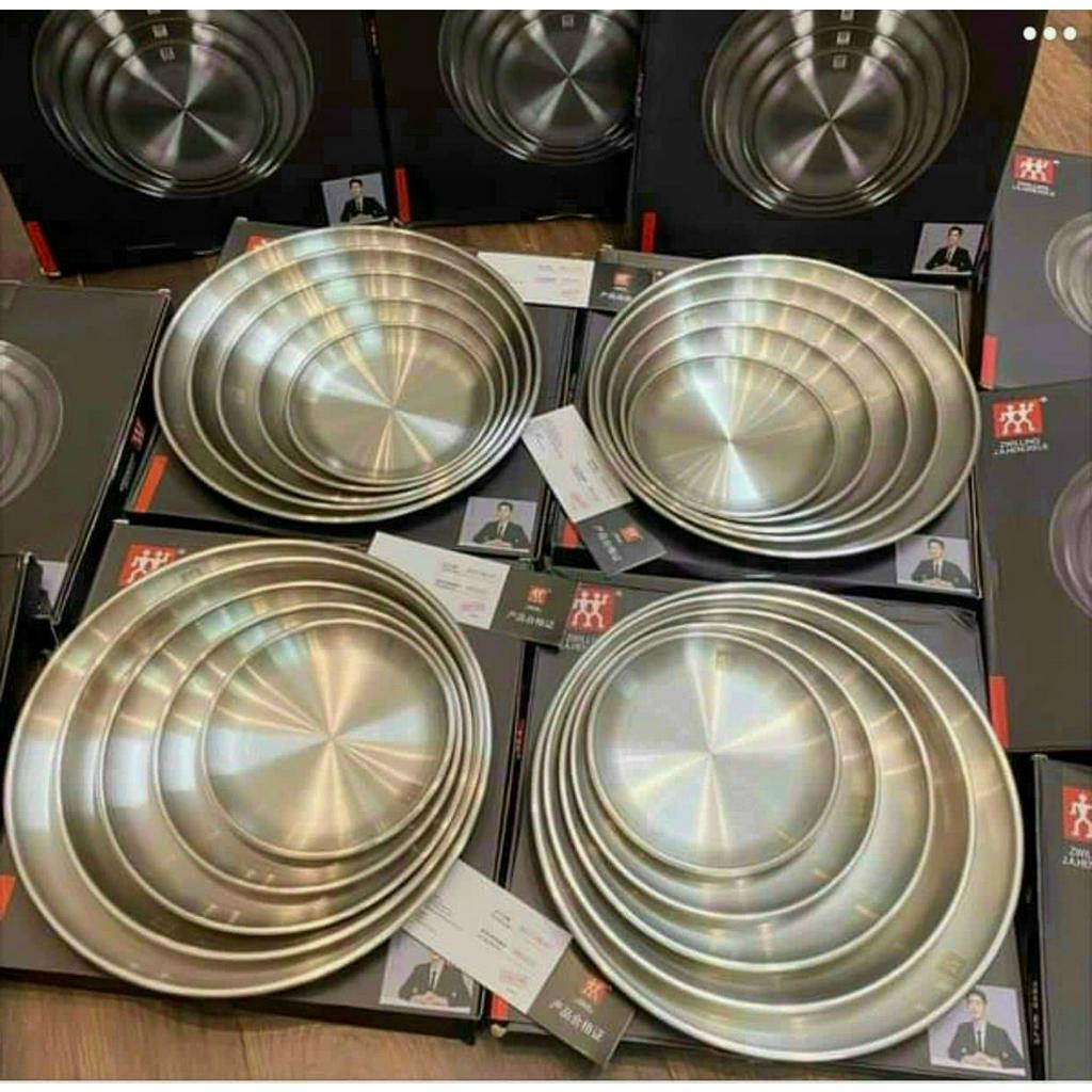 Đĩa inox 304 TINOX đĩa tròn khay inox hàn quốc chuyên dụng đựng thức ăn bánh khó phai màu DI013