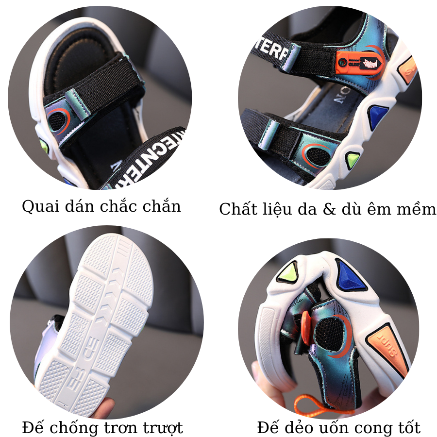 Dép sandal cho bé trai 1, 2, 3, 4, 5 tuổi quai hậu da mềm kiểu dáng thời trang mang nhẹ êm đế chống trơn trượt phù hợp cho trẻ em đi học, đi biển mùa hè phong cách Hàn Nhím Shop ST78