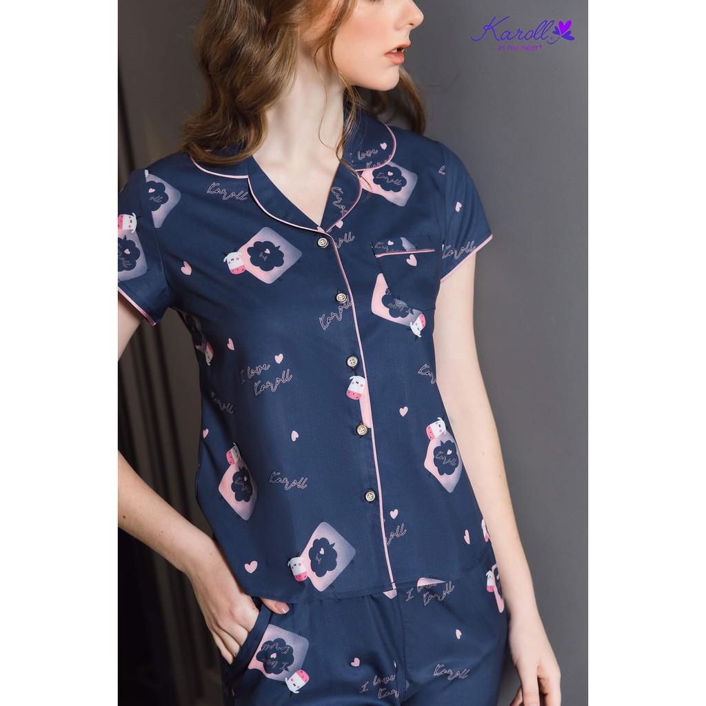 Bộ đồ mặc nhà Karoll ️ CÓ SIZE 65KG ️ Pyjama nữ lụa cát Hàn thoáng mát họa tiết dễ thương