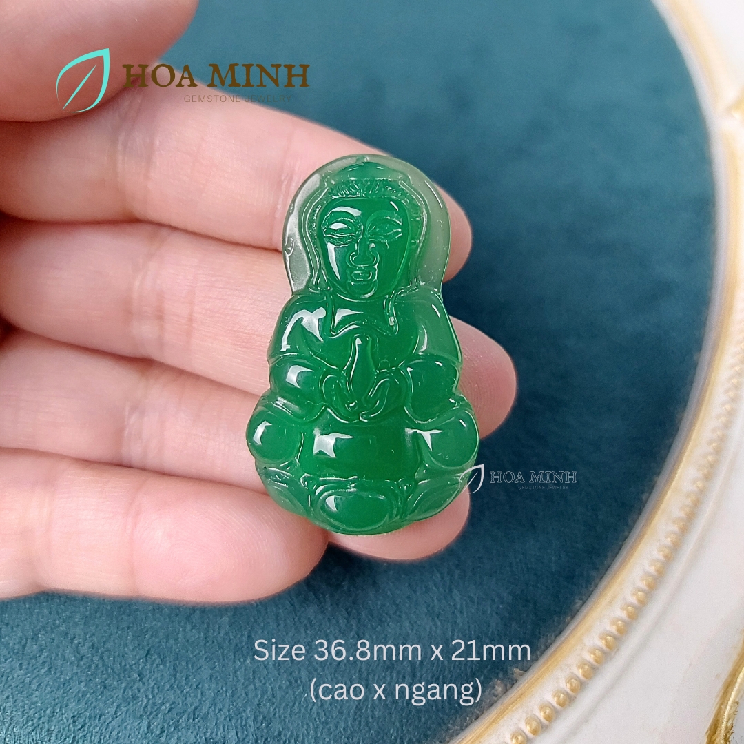 Mặt dây chuyền đá Mã Não A Phật Bà Quan Âm size 36.8x21mm phong thái từ bi, điềm nhiên may mắn