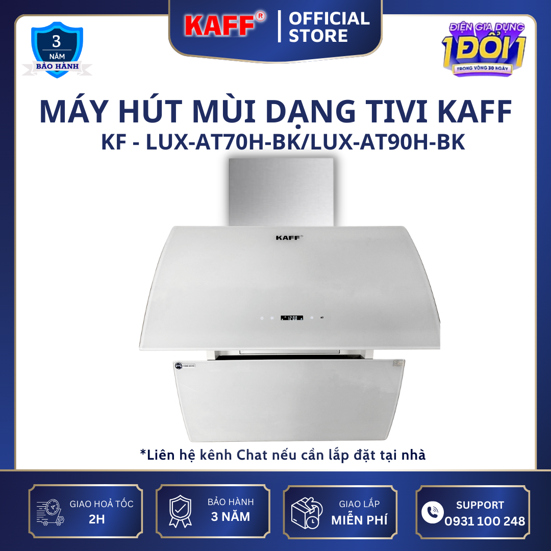 Máy hút mùi kính vát cong dạng TV cảm ứng điều khiển từ xa 900mm KAFF KF-LUX-AT90H-WH - Hàng Chính Hãng