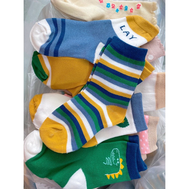 Set 5 đôi vớ Cotton thấm hút mồ hôi in họa tiết hoạt hình dễ thương cho bé 1-12 tuổi.