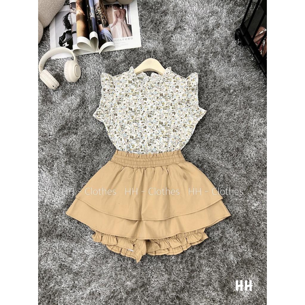SET ĐI CHƠI, SET 2 MÓN ÁO HOA CỔ TRÒN TAY NGẮN BÈO PHỐI CHÂN VÁY 2 TẦNG CỰC XINH