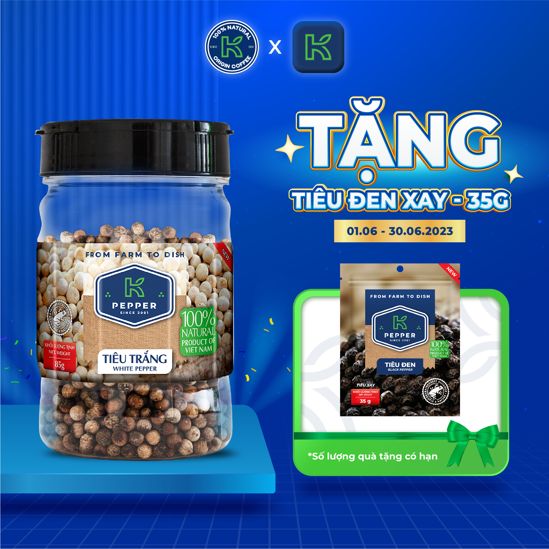 Tiêu trắng hạt K Pepper hũ 85g Kphucsinh