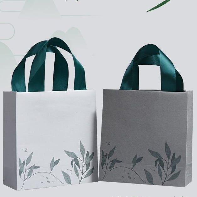 Túi giấy đựng quà dây quai ruy băng màu xanh lá - Kích thước 19.5x24.5x9cm phù hợp các món quà Organic thiên nhiên Q1838