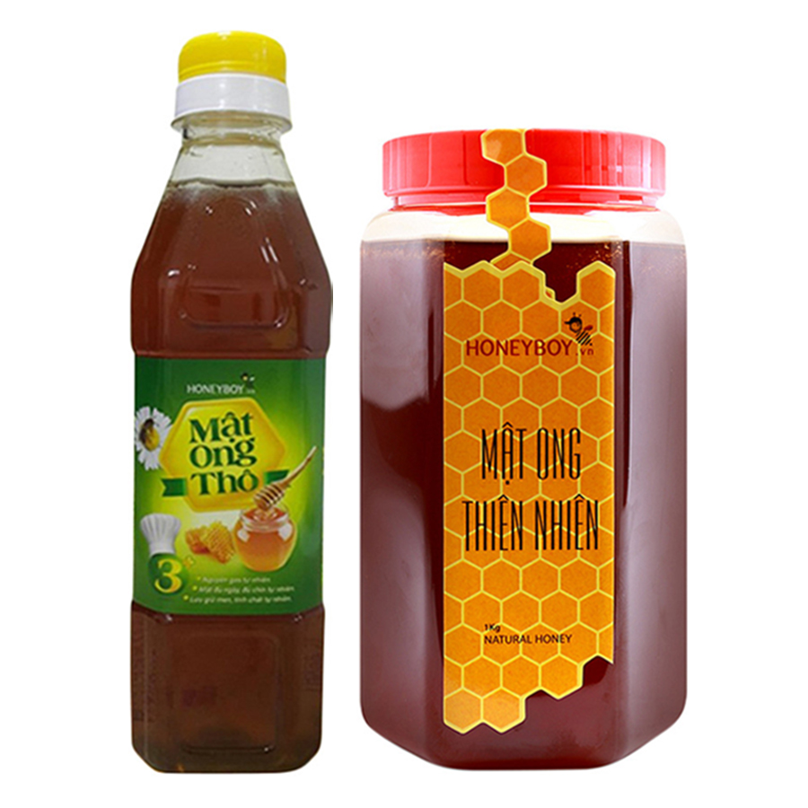 Combo Mật Ong Thiên Nhiên Honeyboy (1kg) + Mật Ong Thô Honeyboy (400ml)