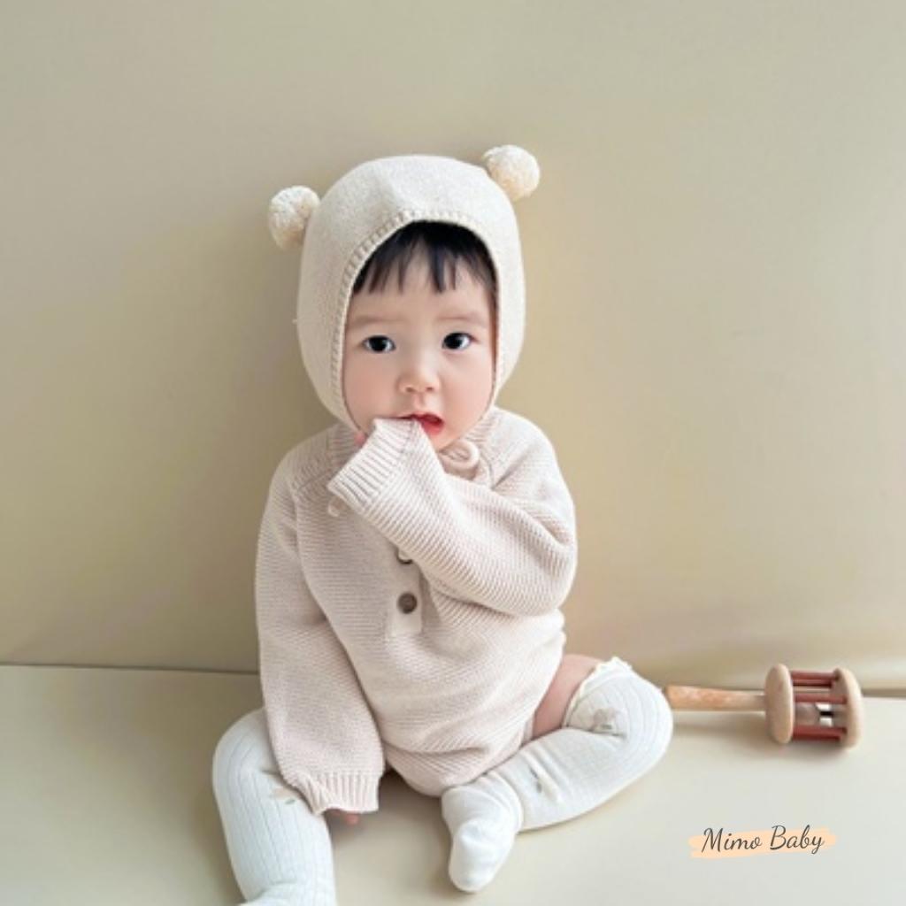 Mũ len buộc dây, nón mùa đông gắn bông dễ thương cho bé ML189 Mimo Baby