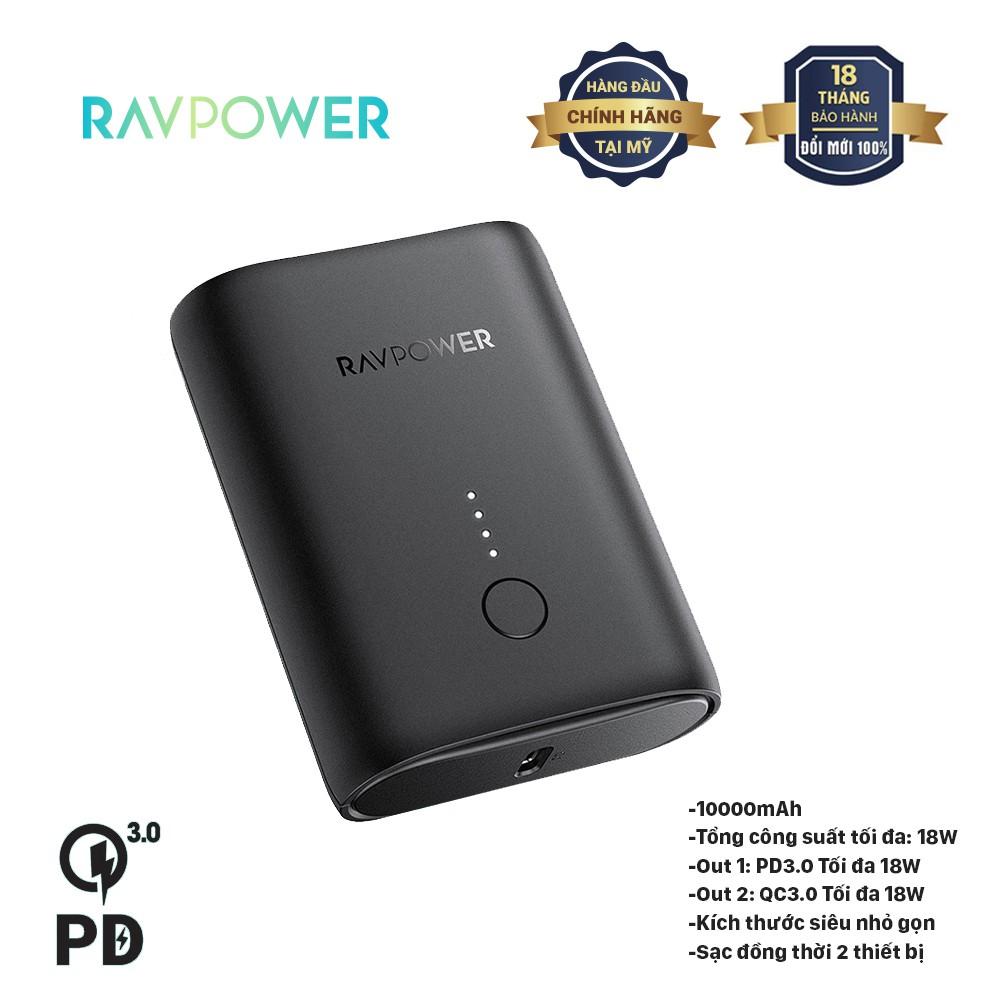 RAVPower RP-PB194, PIN 10.000mAh Sạc Nhanh PD18w +QC 3.0 CHÍNH HÃNG