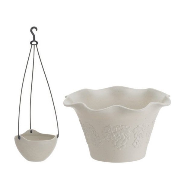 Combo Chậu hoa màu trắng có dây treo 20cm + Chậu hoa viola trắng 26cm nội địa Nhật Bản