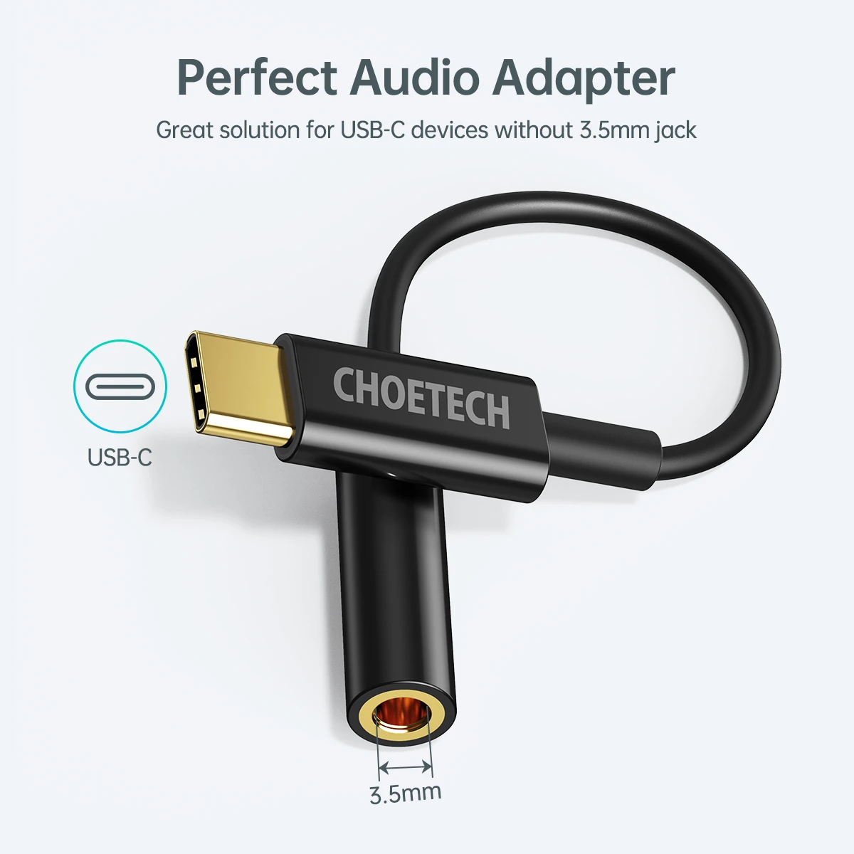 Đầu chuyển adapter Type-C sang jack tai nghe Audio 3.5mm hiệu CHOETECH AUX003 trang bị chip điều khiển thông minh, chuẩn âm thanh Hifi - hàng chính hãng