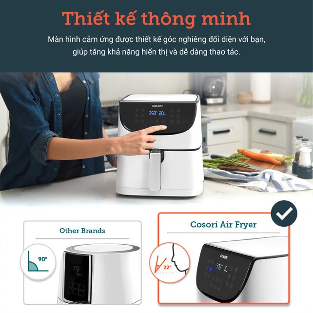 NỒI CHIÊN KHÔNG DẦU ĐIỆN TỬ (AIR FRYER), COSORI, MÀU TRẮNG, CP158-AF-W, 5.8 Qt / 5.5 Lít- HÀNG CHÍNH HÃNG