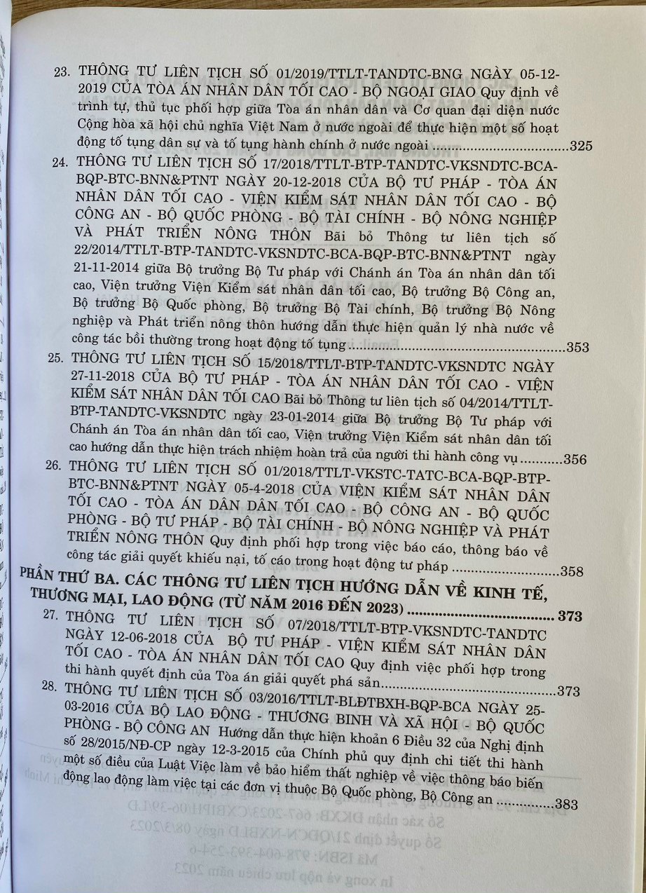 Sách- Các Thông Tư Liên Tịch Của Tòa Án Nhân Dân Tối Cao - Viện Kiểm Sát Nhân Dân Tối Cao - Bộ Tư Pháp - Bộ Công An - Bộ Quốc Phòng