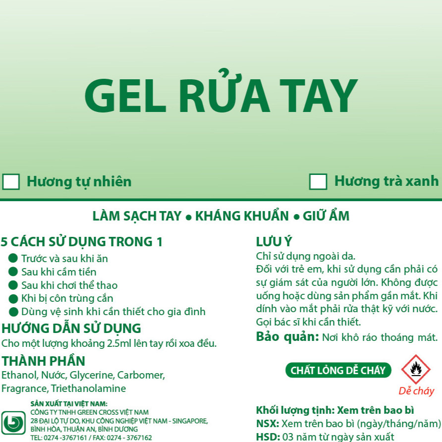 [COMBO Tiết kiệm] 2 Chai GEL rửa tay sát khuẩn tay bảo vệ toàn diện Green Cross 500ml Trà Xanh