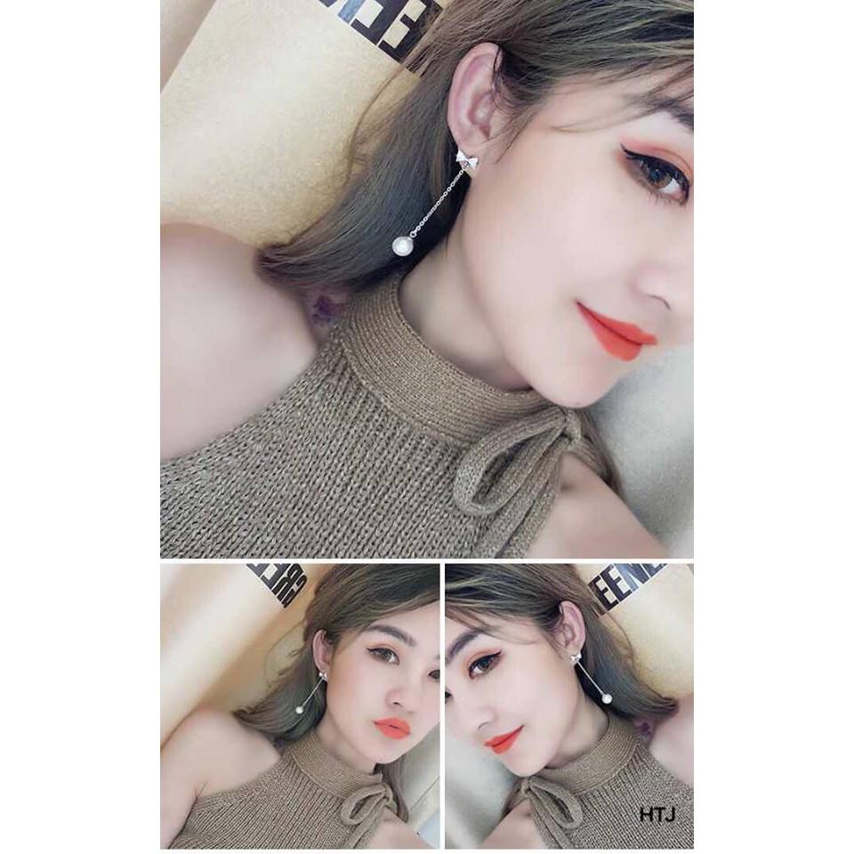 Bông tai bạc hạt tròn thả dài