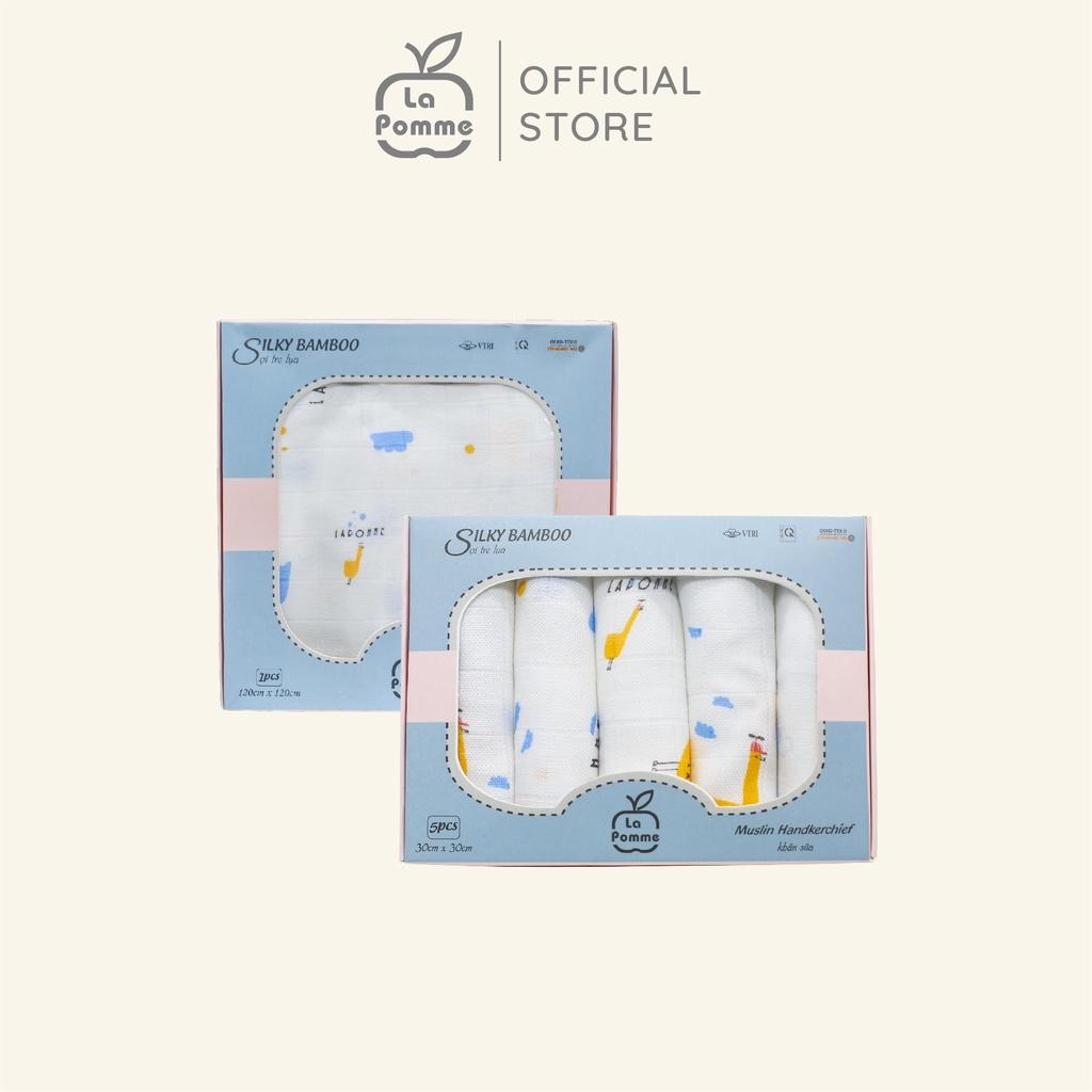Combo 2 K003 Khăn đa năng  + K001 Set 5 Khăn sữa  sợi tre lụa La Pomme Funny goose