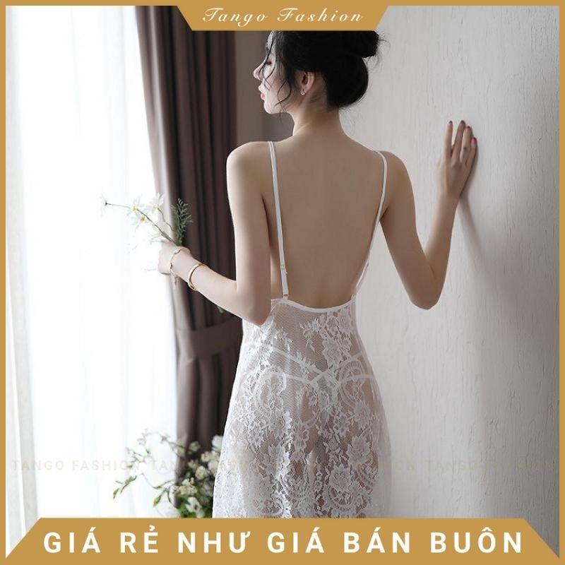 Váy ngủ sexy gợi dục hở, Đầm ngủ gợi cảm hai dây ren kèm quần chip lọt khe, đồ ngủ mặc nhà