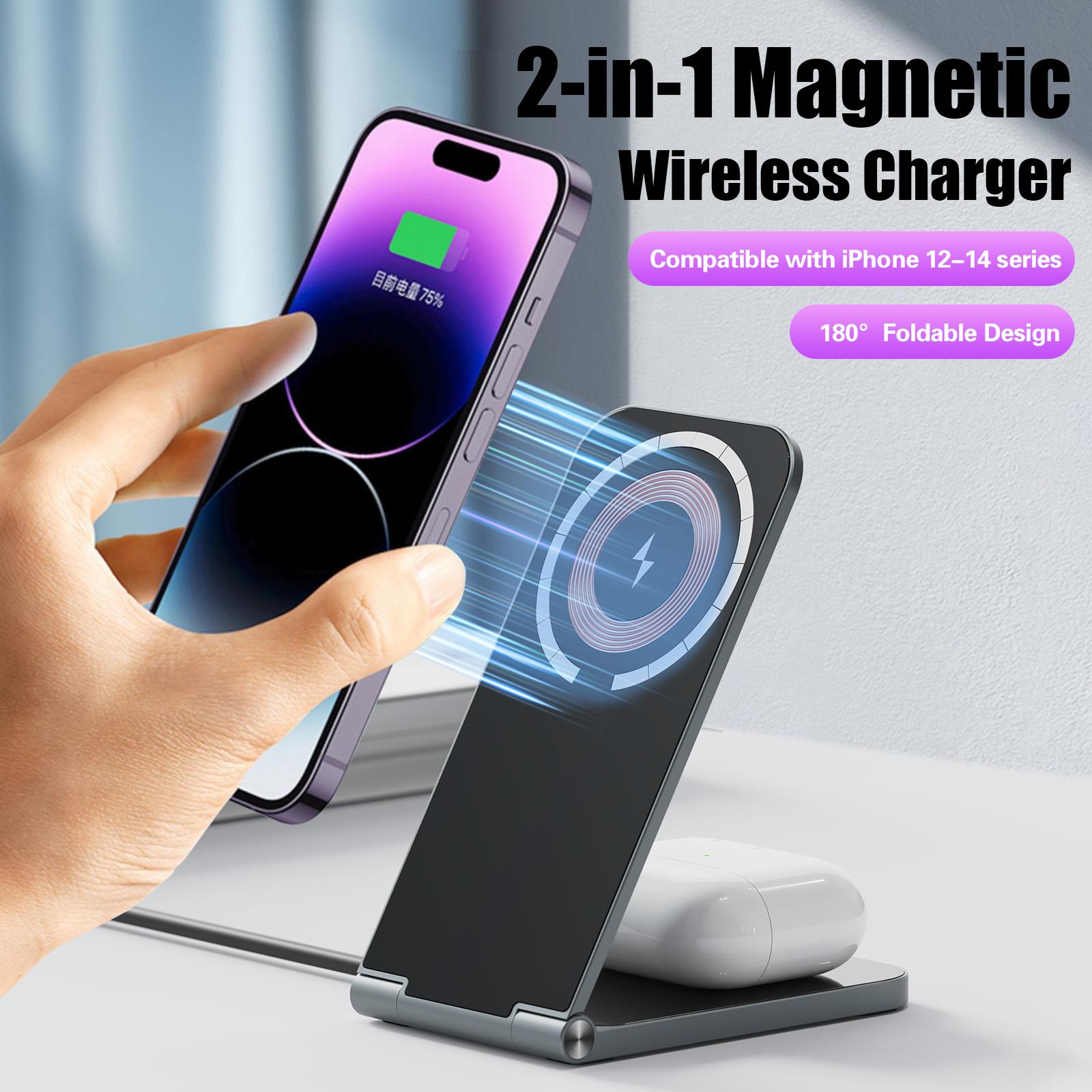 2 Trong 1 Bộ sạc không dây QI từ tính cho iPhone 14 13 12 Pro Max Sạc nhanh 15W Bộ sạc không dây cho AirPods Pro 2 3