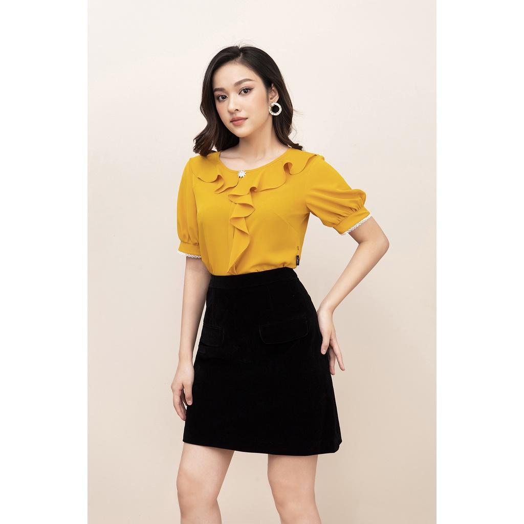 Áo Sơ Mi Nữ Cổ Bèo Nhún Tay Bồng LUPERI LFSM1171 chất liệu lụa lạnh Hàn mềm mát mịn không nhăn dáng xuông dài vừa