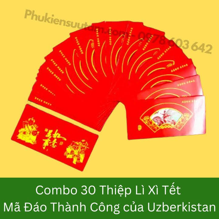 Combo 30 Thiệp Lì Xì Tết Mã Đáo Thành Công Của Uzberkistan, kích thước: 20cmx10cm, màu đỏ - SP005878