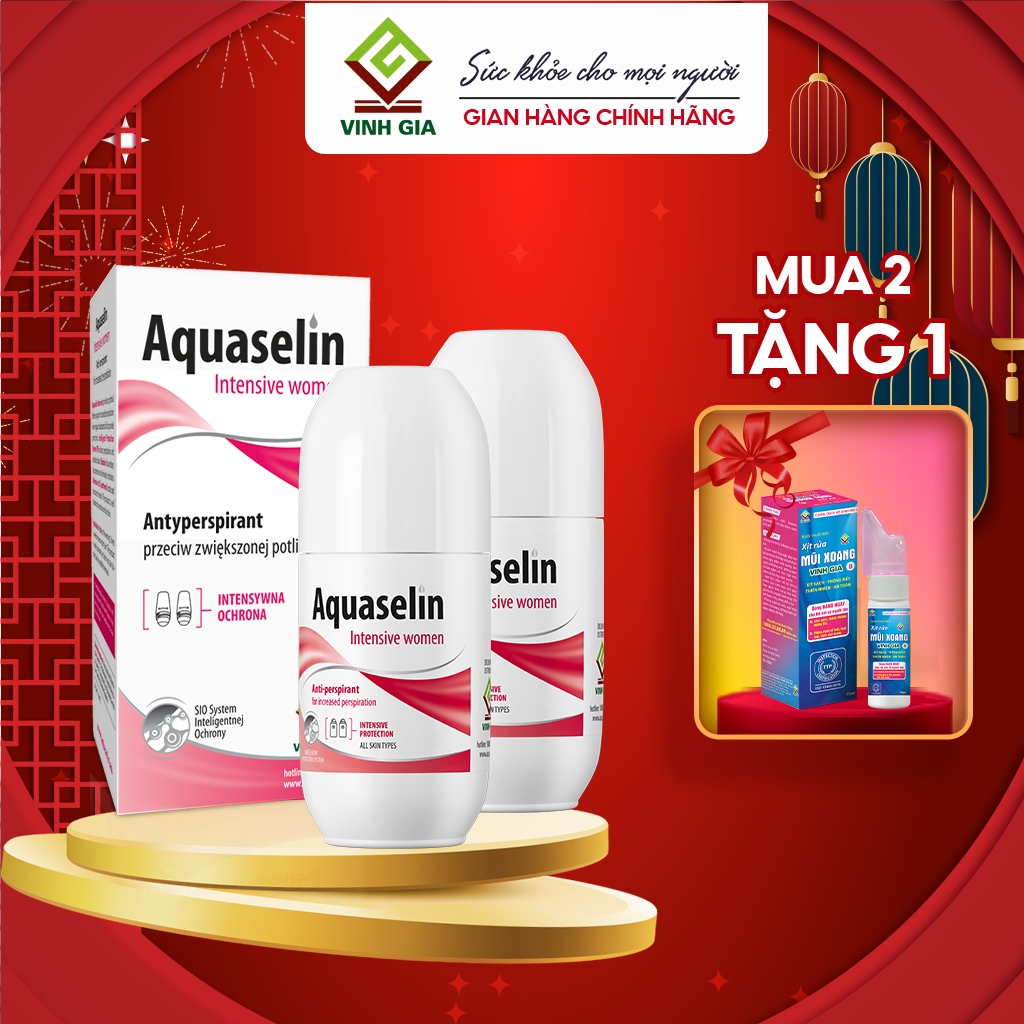 Combo 2 Lăn Khử Mùi AQUASELIN Intensive Women Không Thâm Nách Giảm Mồ Hôi - Dung Tích 50ml