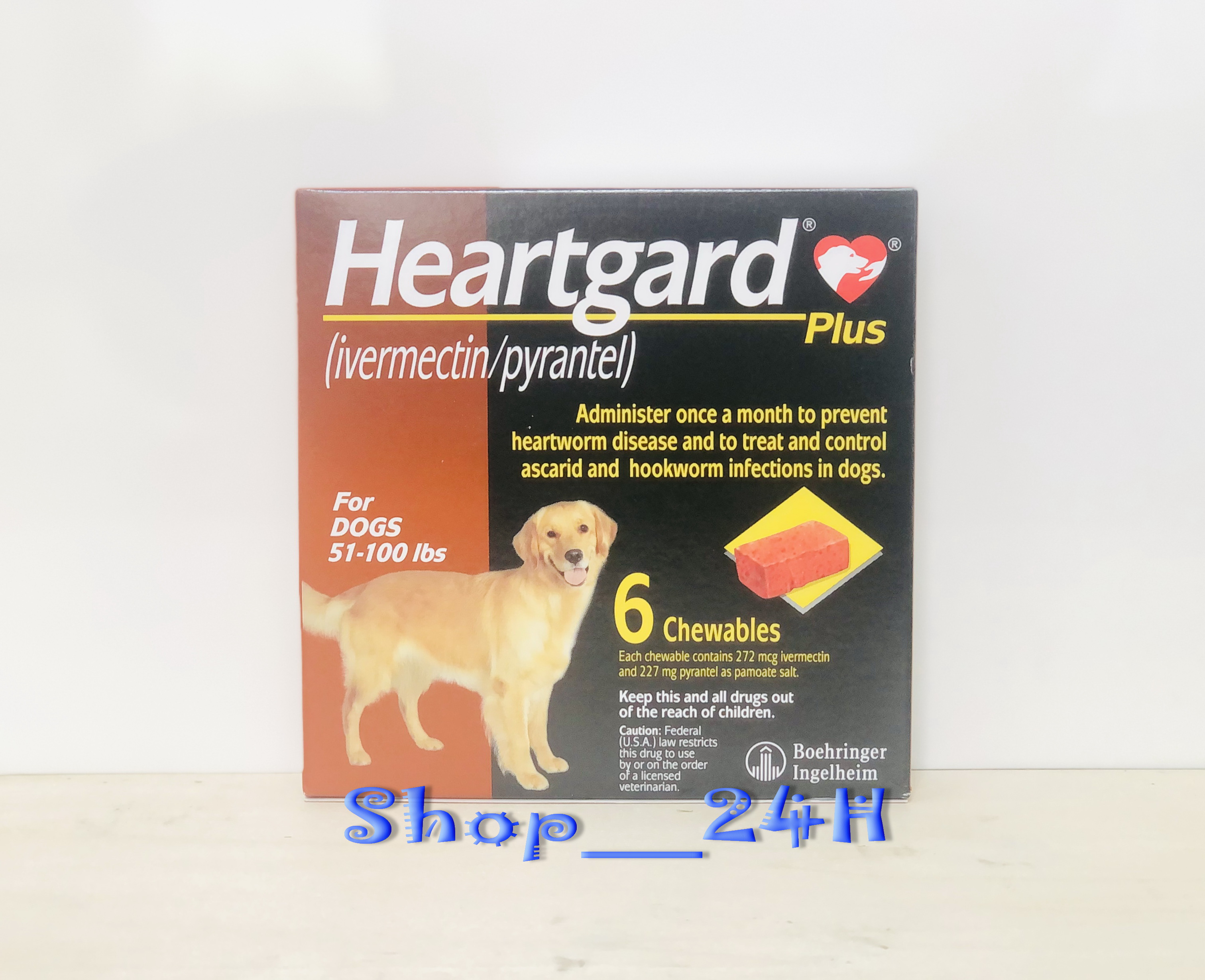 1 hộp Heartgard tẩy giun tim, giun đũa, giun móc (chó 22,5 - 45kg, 6 viên)