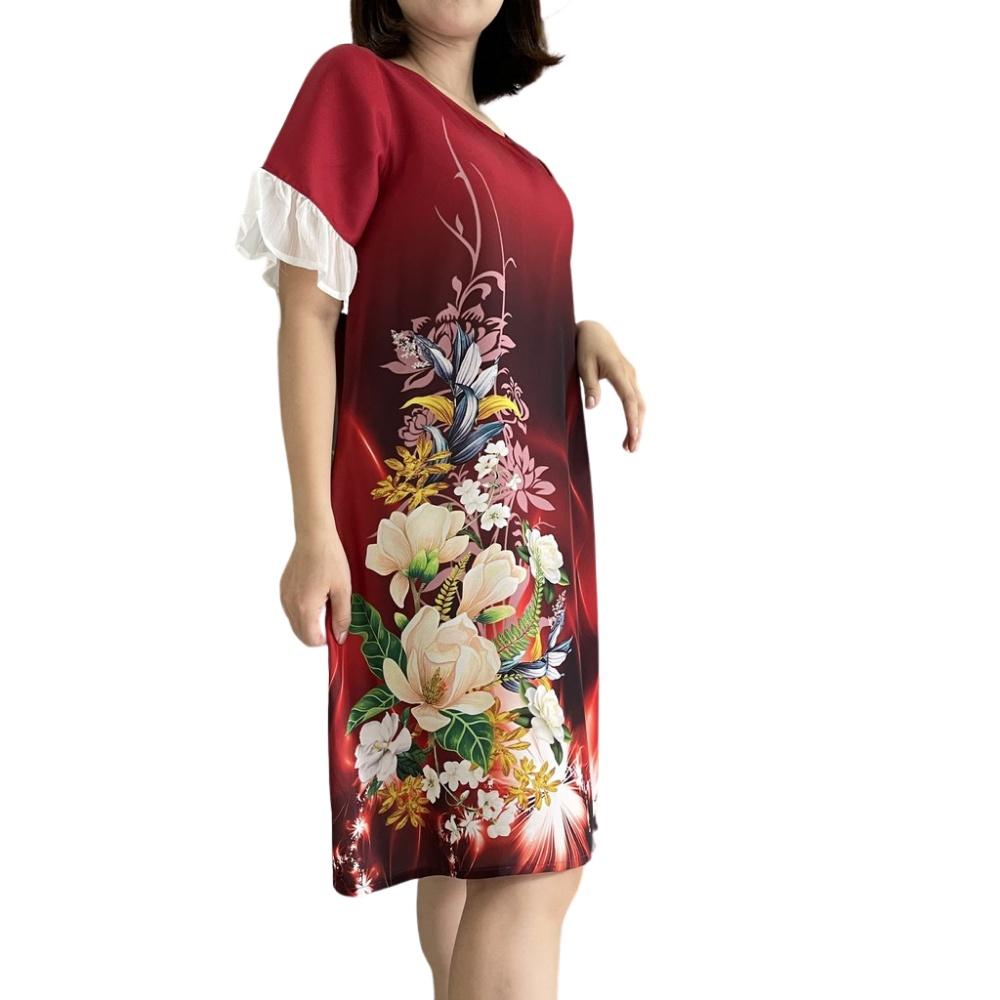 Đầm Vãy Nữ Suông In Hoa 3D -QA 00123