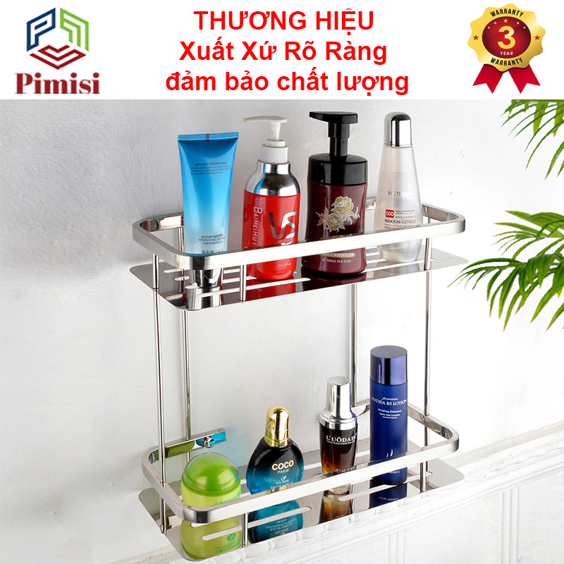 Kệ Nhà Tắm Để Đồ Gắn Tường Phẳng Thẳng Hay Để Góc Pimisi Inox 304 Hình Chữ Nhật Đựng Đồ Trong Phòng Tắm Sáng Bóng Dễ Vệ Sinh Hoặc Kệ Nhà Bếp 1 - 2 Tầng Thông Minh Gắn Tường Bằng Khoan Đinh Vít Chắc Chắn | Hàng Chính Hãng