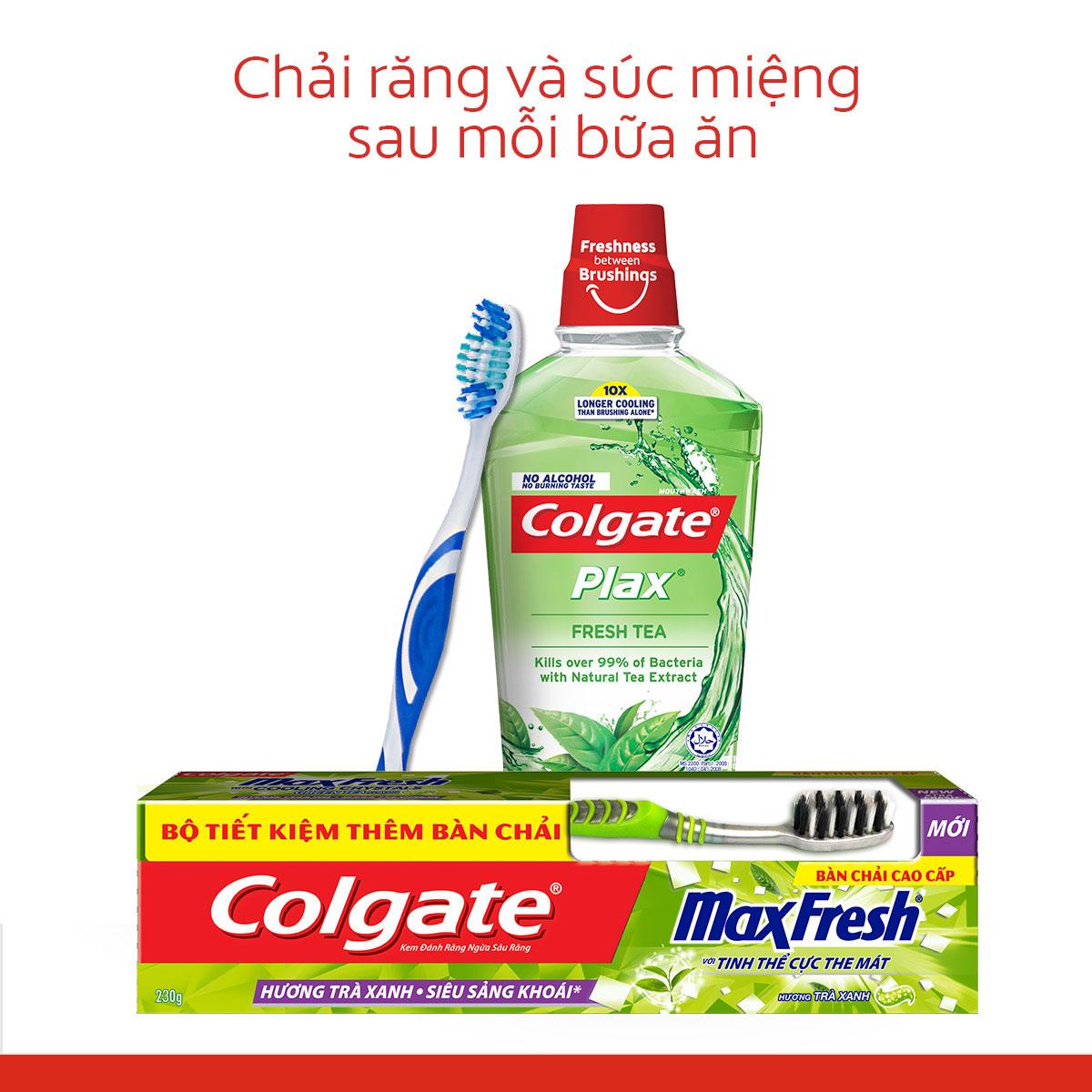 Bộ 4 Kem đánh răng Colgate Trà Xanh the mát Maxfresh 230g/tuýp tặng bàn chải đánh răng lông tơ cao cấp + tặng 1 Lốc Trident