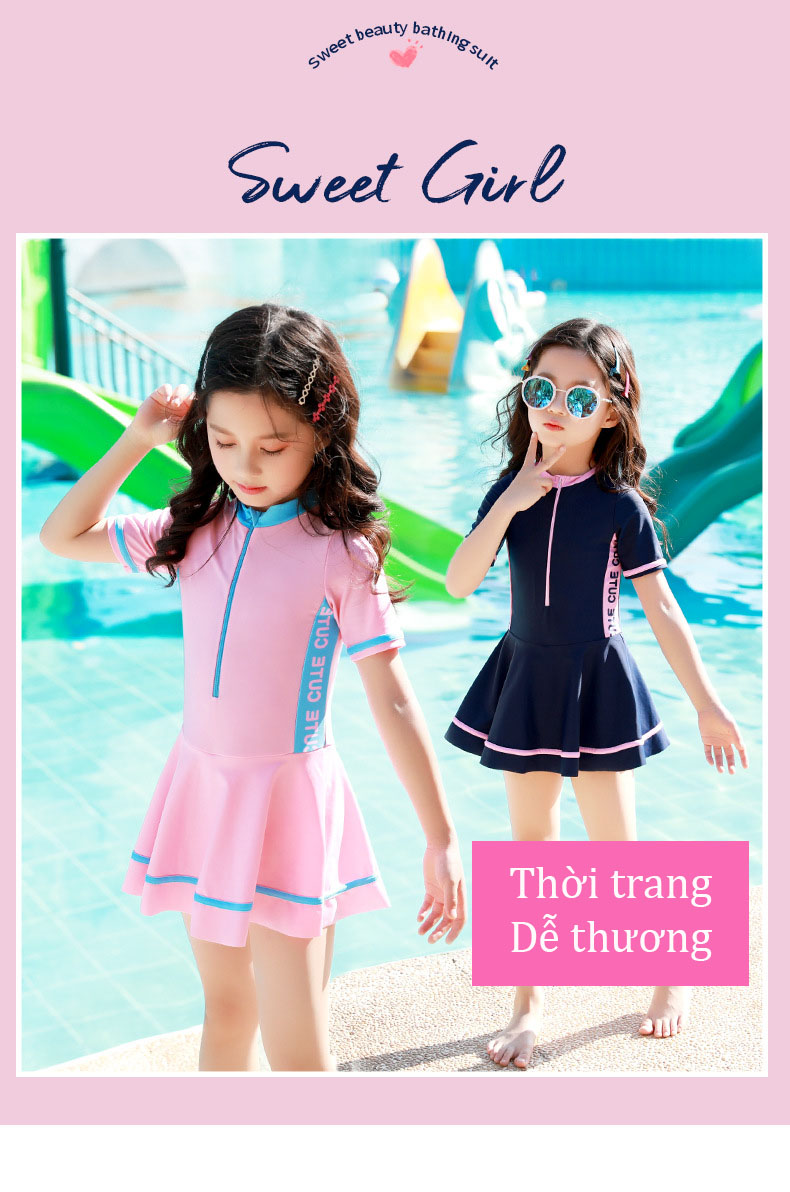 Đồ bơi bé gái kiểu áo váy bơi tay ngắn, nhiều màu sắc  chiều cao từ 1-1.5m, màu sắc đẹp chất liệu vải cao cấp mã 302016