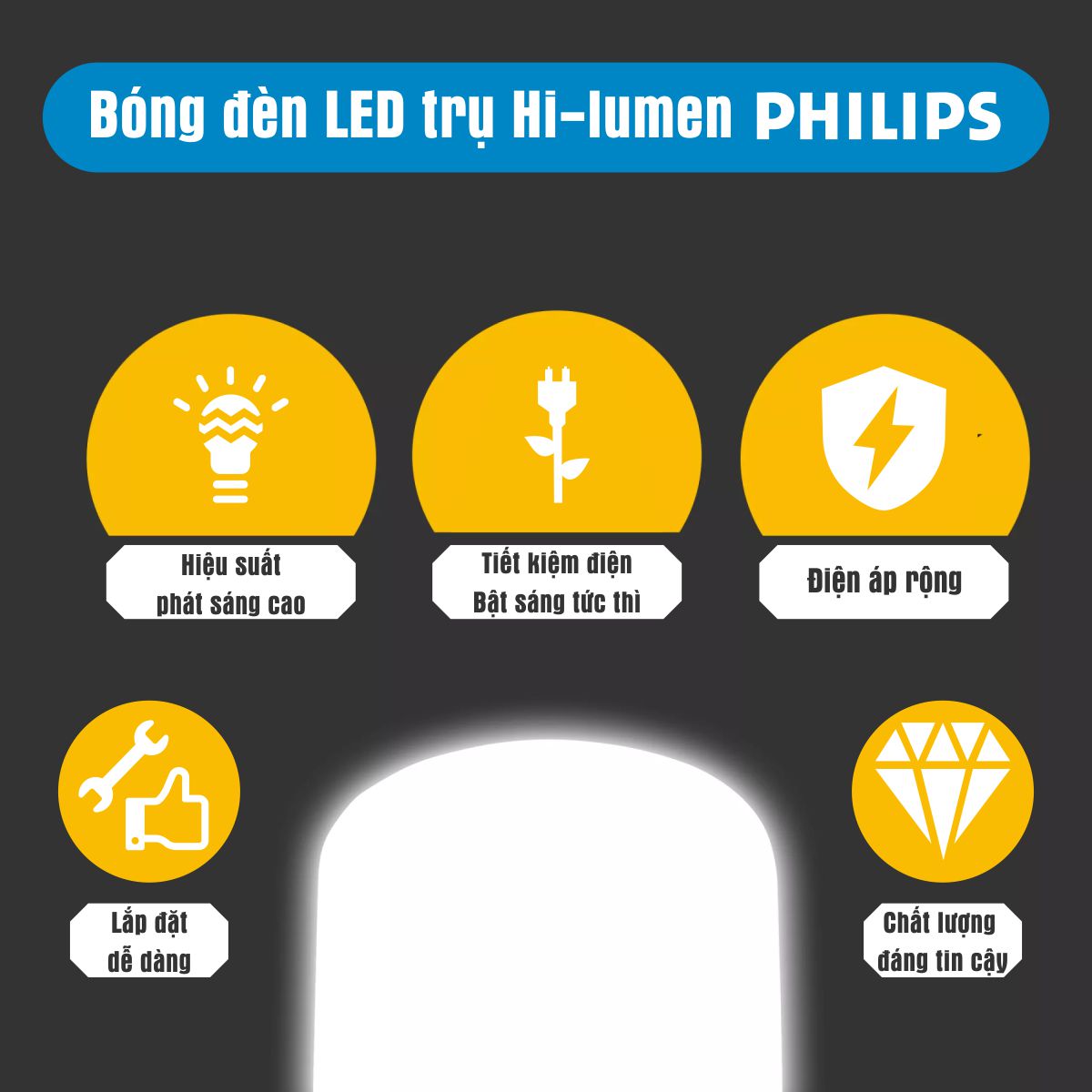 Bóng đèn LED trụ Hi-lumen G3 PHILIPS E27 - Độ sáng cao, tiết kiệm điện, chất lượng ánh sáng vượt trội - Hàng Chính Hãng