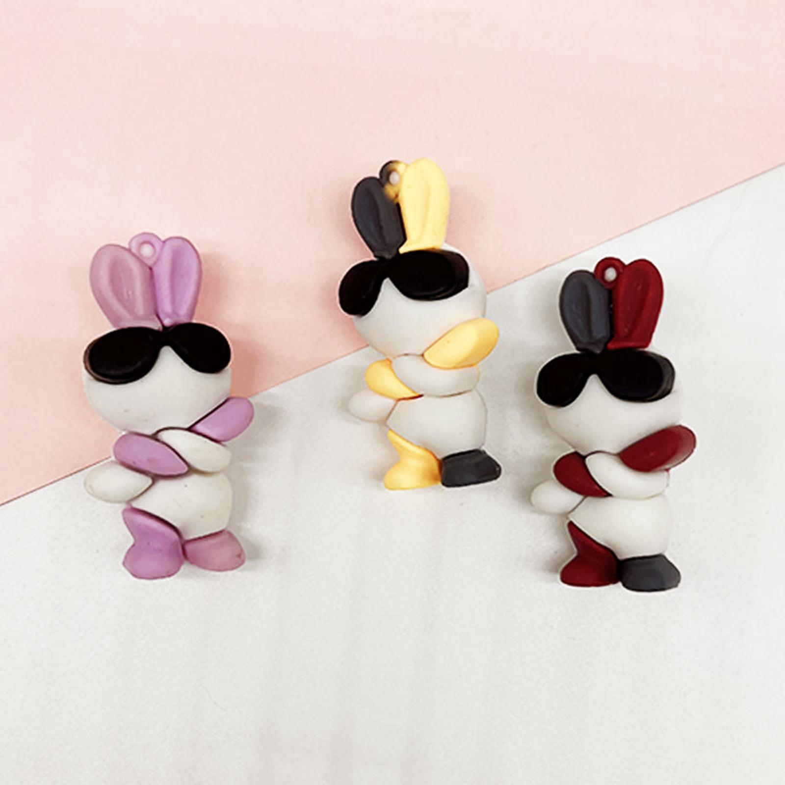 3x Rabbit Doll Key Chain Pendant Kids Adults Gifts Wear Glasses Rabbit Keychain for Purse